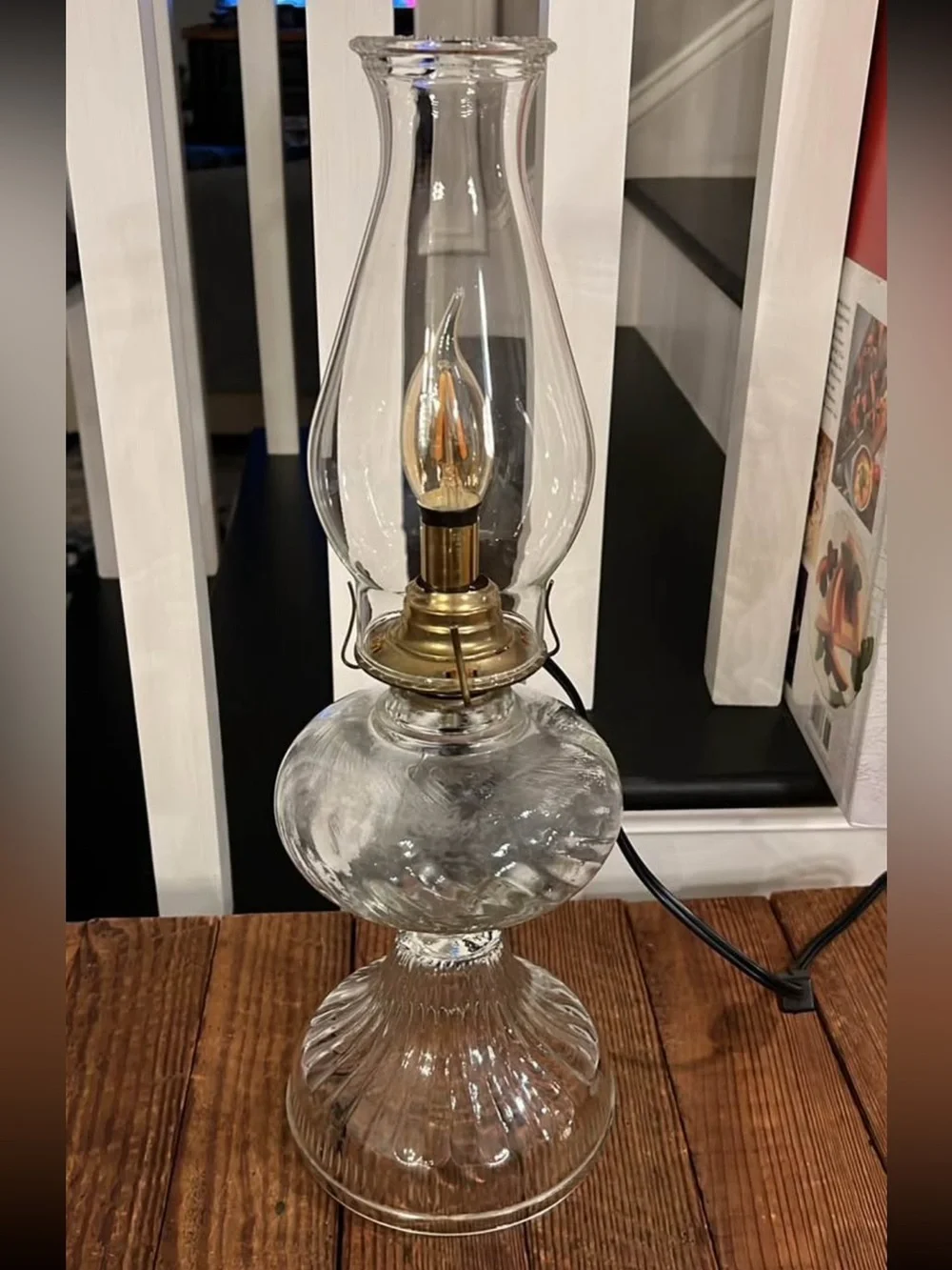 Clear Glass Hurricane Oil Table Lamp Conversion with Chimney